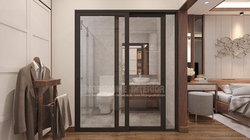 Thường với xu hướng trang trí nội thất mở, bạn sẽ đi thẳng từ phòng ngủ đến phòng tắm nhưng với cách bố trí tủ quần áo như trên thì việc thiết kế lối đi qua phòng thay đồ rồi đến nhà tắm là một ý tưởng khá khéo léo.