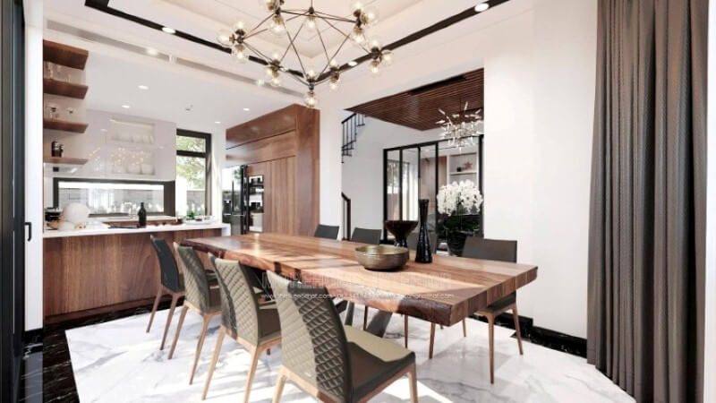 Mẫu tủ bếp đẹp hình chữ U với thiết kế bàn đảo liền mạch sẽ là một gợi ý tuyệt vời cho mẫu phòng bếp vuông vắn mà không cần tốn quá nhiều diện tích.
