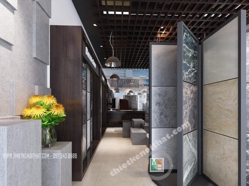 Mẫu thiết kế nội thất showroom đá tự nhiên độc đáo trong không gian nhỏ.