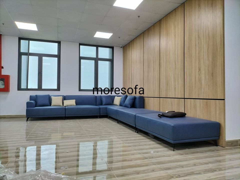Sofa chữ L bọc da công nghiệp cao cáp chân sắt sơn tĩnh điện