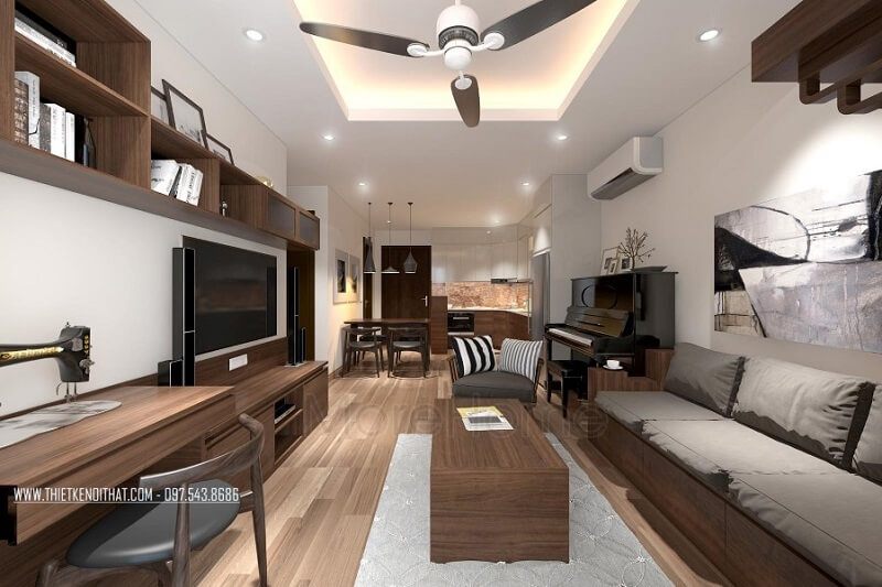 Mẫu bàn trà gỗ công nghiệp có thiết kế nhỏ gọn, phù hợp với các không gian phòng khách có diện tích vừa với nhỏ.